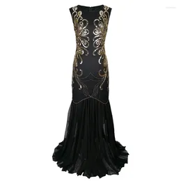 Vestidos casuais mulheres vintage 1920s grande gatsby vestido 20s flapper festa formal sexy o-pescoço sem mangas frisado lantejoulas malha sereia