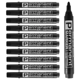 Markers Permanent Marker Pen 10pcs Nonfading Paint Pens Bullet Tip Markers Waterproof Black Marker Set for Doodling Marking Writing