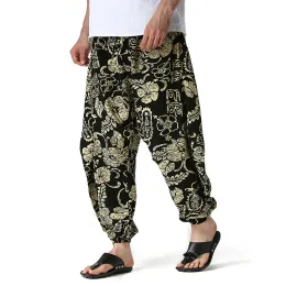 Calças dos homens do vintage floral impressão harem baggy genie boho calças casuais de algodão yoga gota virilha joggers sweatpants hip hop