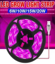 Grow lampki USB Pełne spektrum fitolampy LED LED Wzrost rośliny 5V 05 1 2 3M Elastyczny pasek wodoodporny namiot lampa nasiona 7044752