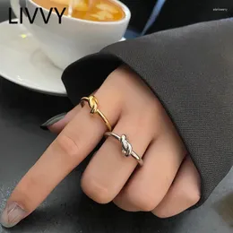 Cluster Rings LIVVY Silver Color Minimalist Knotted Adjustable Ring For Women Couple Simple Temperament Jewelry Accessories Prevent Allergy