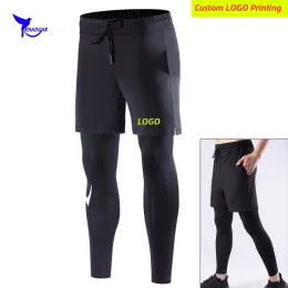 Tights High Elastic Men Shorts+Pants 2 I 1 Running Tights Quick Dry Gym Fitness Legings Workout Sportswear Yoga Sweatpants Custom