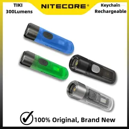 مصباح يدوي مشاعل Nitecore Tiki Mini Flashlight 300 Lumens Auxiliary UV LED LED سلسلة مفاتيح البطارية المدمجة