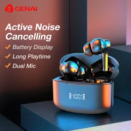 Hörlurar genai trådlöst hörlurar ANC Enc Bluetooth Earuds LED Power Display inear headset trådlöst laddningsfodral låg latens för spel