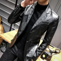 Coat Mens Jackets Korean Version SlimFit Lapel Business Pu Leather Men Blazers Style Slim Fashion Casual Male 240223