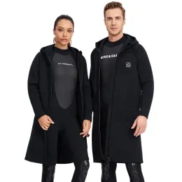 スーツはフードの長いダイビングジャケットでネオプレンダイビングコートを厚くします暖かいフロントジップコートサーフィンシュノーケリング3mmの女性の女性のための3mmウェットスーツ