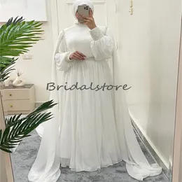 Luxuriöse islamische muslimische Brautkleider 2024 Stehkragen Langarm Boho Brautkleid Dubai Arabisch Cape Perlen Kristall Landbraut Arabisch Dubai Robes De Mariee 2024