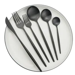 Set 36st Black Matte Flatware Cotlary Set 304 Rostfritt stål Middagsuppsättningsdessertgaffel Silver Silver Set Kitchen Tabeller