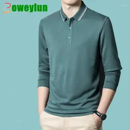 Men's Polos Boweylun Mulberry Silk Business Casual Lapel Long-Sleeved T-shirt Spring And Autumn Modal Cotton POLO Shirt