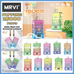 Vape jetable MRVI puffing 15000 puff disposable vape puff 15k 12k dual mesh coil with smart screen & Lanyard disposable Vape Pen PEACH MANGO Ecig