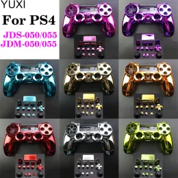 Gamepads For PS4 Pro JDS 055 050 JDM055 Mod Kit DIY Repair Chrome Cover Game Controller Full Housing Case Shell Buttons Replacement Set