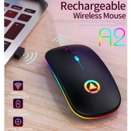 Möss 2,4 GHz Färgglada Ultra Slim Optical Wireless Wired Mouse Silent USB -möss laddningsbara RGB för PC Laptop Computer Office Home Work