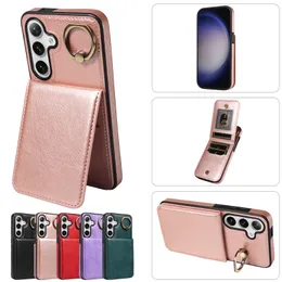 Custodie porta slot per schede per Samsung S23 FE S24 Ultra S22 Plus A05 A05S A12 A13 A14 A15 A24 A25 A34 A54 Portafoglio in pelle Anello in metallo Smart Phone Stand Cover posteriore