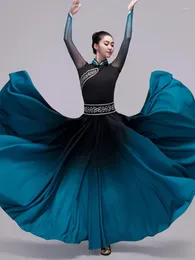 Abbigliamento da palcoscenico Costumi di danza tibetana per donne Abito mongolo per adulti per esibizioni Gonna di danza popolare cinese di minoranza