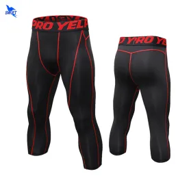 Clothing Capri Yoga Leggings Men High Elasticity Sports Cropped Pants Quick Dry Gym Running Fitness Skin Tights MMA Compression Pants 3/4