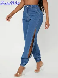 DenimColab Mode Seite Von Bein Split Damen Jeans Lose Harem Hosen Damen Krawatte Füße Streetwear Casual Denim 240227