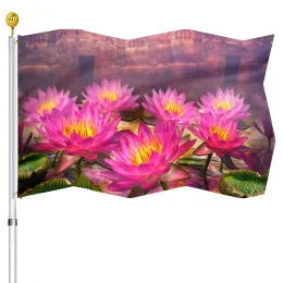 Tillbehör sommarlotus blommig flagga hus inomhus gård veranda utomhusdekor flaggor dubbel sömnad banner med 2 grommets för kvinnor män gåvor