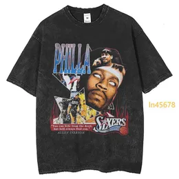 2024 New Designer Allen Iverson Portrait Printed Stylish T-shirt 250g Washed Old T-shirt Oversized