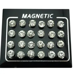 Stud Regelin 12 Pairlot 4567mm Redondo Cristal Strass Ímã Brinco Puck Mulheres Mens Magnético Falso Ear Plug Jewelry3532908