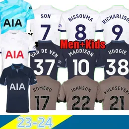 23 24 SPURS Soccer Jerseys MADDISON SON ROMERO KULUSEVSKI RICHARLISON KULUSEVSKI 2023 2024 VAN DE VEN BISSOUMA JOHNSON Tottenham Football Kit Shirt Top Men Kids Sets