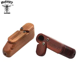 HORNET Natural Wood Smoking Pipes With Storage Container Case 80MM Wooden Tobacco Herb Pipe Handmade Smoking Hand Pipe Smoking Accessories New