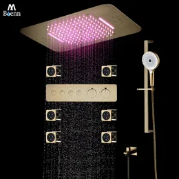 M Boenn Golden Shower System 모드 스마트 욕실 고급 레인 샤워 헤드 샤워 용 수도꼭지 세트 새로운 내장 벽 푸시 버튼 온도 조절기 믹서 컨트롤러