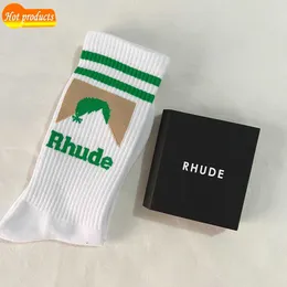Mens Rhude Socks High quality fashion antibacterial breathable deodorant sports socks Hombre for Men Funny Band Summer Spring Middle Tube Coconut Tree Casual I0FF
