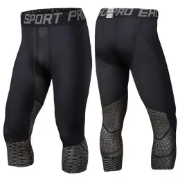 Clothing Men Pro Compression Quick Dry Cropped Running Tights Capri Pants Train Yoga GYM Exercise Fitness Workout Sport Leggings UX37