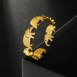 女性用の素敵な象のオープンリング14kイエローゴールドカラー調整可能リング2024ファッションかわいい動物の宝石ギフト