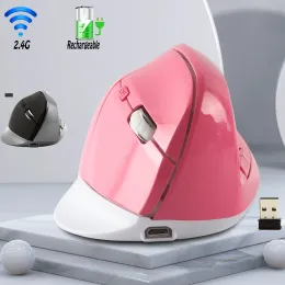 Möss chyi ergonomisk trådlös vertikal mus laddningsbar USB -datorspel Mause 1600DPI Pink Gamer Optical Mouse for Laptop Girl PC