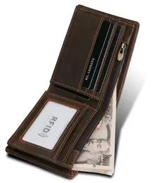 Man Dark Brown RFID Blocking Leather Wallet Credit Card Protector Mens Vintage Cowhide Crazy Horse Leather7388440