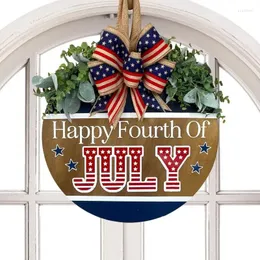 Decorative Flowers 4th Of July Door Sign Welcome For Independence Day Red White And Blue Patriotic Wall Art Bowknot Artificial