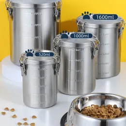Feeding Stainless Steel Dog Cat Food Storage Box MoistureProof Pet Feed Container Food Storage Barrel Dog Cat Feeder Accessories