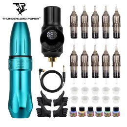 Guns Rocket Wireless Tattoo Machine Kit Máquina de tatuagem rotativa completa Conjunto de máquina com agulhas de cartucho Tatuagem de maquiagem permanente de tatuagem