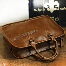 Evrak çantaları xiao.p Çılgın At Pu Deri Deri çanta el çantası erkekler Vintage 13 inç büyük dizüstü bilgisayar backpack moda kahverengi haberci omuz çantası