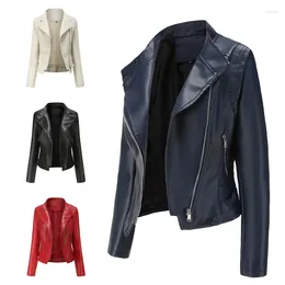 Kvinnors blusar Autumn Leather Jacket för kvinnor Fashion Long Sleeve Biker Motorcykel PU Jackor Kvinnliga streetwear plus storlek Casual Short