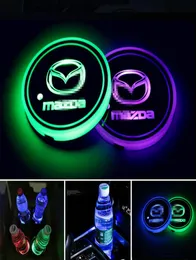 2PCS LED 자동차 컵 홀더 조명 7 색 변경 USB 충전 매트 발광 컵 패드 LED 내부 대기 램프 MAZDA1250457