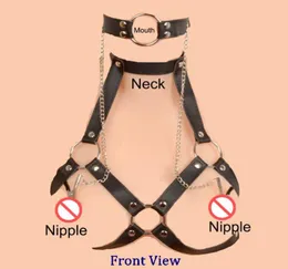 BDSM Female Bondage Bra Gag Device Restraint Collar Sex Toy with Nipple Clamps Chain Stimulating Slave Fetish Bondage Gear Erotic 5354578