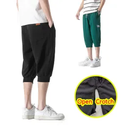 Calças homem casual aberto virilha calças sexy zíperes escondidos moda coreana clubwear crotchless calças cortadas diário beach wear