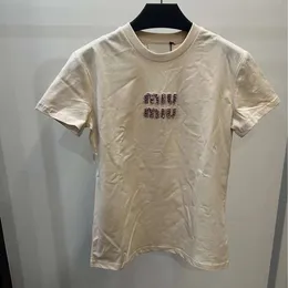 MIU Home Same Pink Diamond Letter Short Sleeve Academy Style Celebrity Gaoding Fashion City