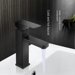 Bathroom Sink Faucets Stainless Steel Black And Cold Basin Square Single Hole Countertop Ceramic Washbasin Faucet