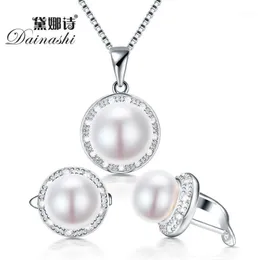 Dainashi real freshwater pearl jewelry set with slide pendant and hoop earring with 925 sterling necklace for women13459533