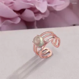 Anelli a grappolo per donna Gioielleria raffinata 925 Argento 8 7mm Prehnite Pietra preziosa naturale Ovale Verde Ringen Anello aperto placcato oro rosa R-PR001