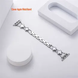 DesignerFour Leaf Clover Smart Straps for Apple Watch Band 41mm 40mm 38mm 45mm 44mm 42mm Women Luxury Bling Diamond Stainless Steel Bracelet Strap for iWatch Series 8