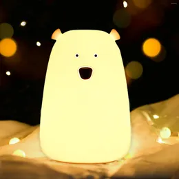 야간 조명 귀여운 곰 Led Light Decoracion Lampara de Noche Ddormitorio 아기 아이 침대 옆 램프 실리콘 터치 센서 탭 제어