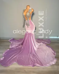 Фиолетовое бархатное длинное платье русалки для выпускного вечера для женщин 2024, блестящее вечернее платье с кристаллами и бриллиантами, прозрачное черное платье для девочек