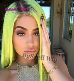 Kylie Jenner 헤어 스타일 가발 루쉬 Ombre Minty 녹색 녹색 합성 레이스 전면 가발 Glueless Twotone Dark Rootgreen 내열 L1031037