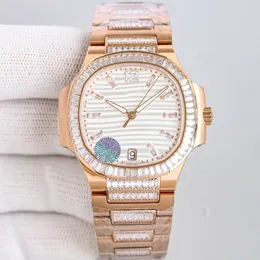 Orologio da donna con diamanti fatto a mano Movimento meccanico automatico 324S Orologi con zaffiro da 35,2 mm Orologi di lusso con cinturino in acciaio inossidabile intarsiato con diamanti Montre impermeabili