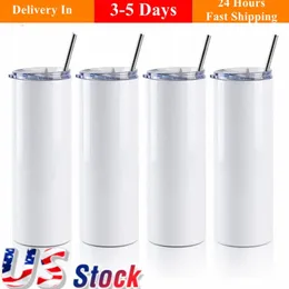 USA CA Warehouse 20 Oz Blank Sublimation Tumbler STRAIGHT Tumbler Cups Stainless Steel slim Insulated Tumblers Beer Coffee Mugs 5411