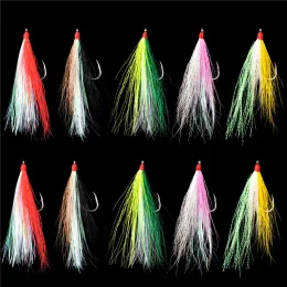 Fishhooks 15/25st Long Shank Bucktail Teaser Fishing Hook Mylar Flash Binding Fishing Teaser kjolar Jig Bait Fluke Striper Bass Rig Fishing